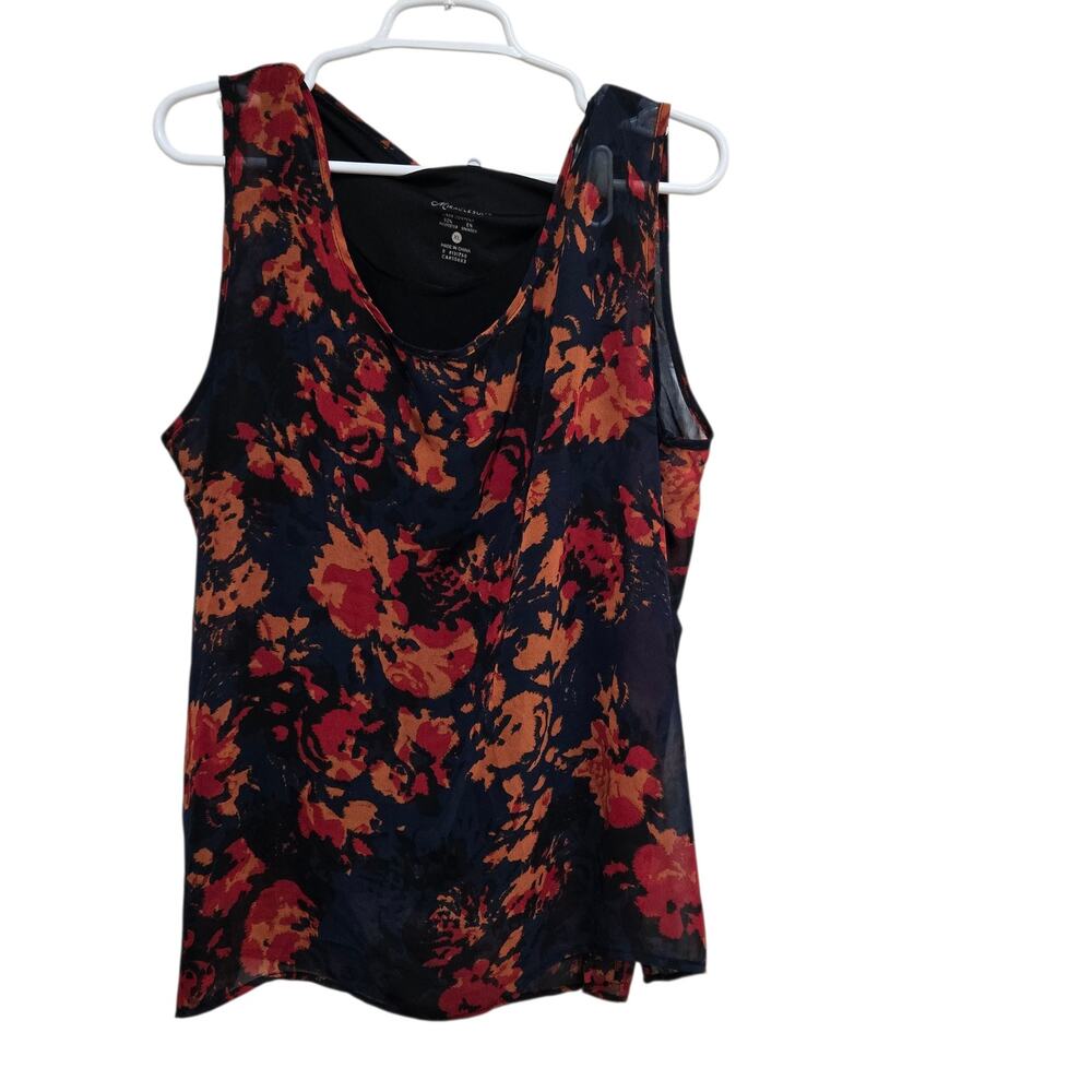 Miraclesuit Floral Layered Shapewear Tank Top XL Navy Sheer Overlay